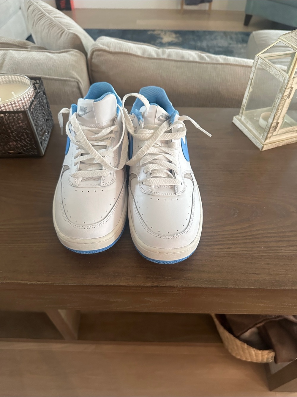 Nike White and Light Blue Low-Top Sneakers